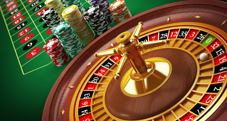 Roulette wheel and casino chips on the table.Similar images: